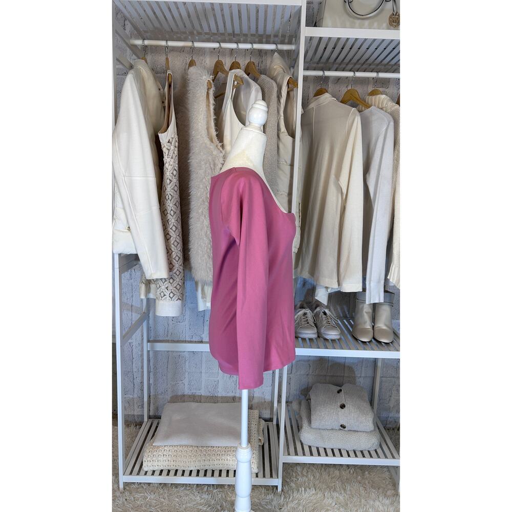 H&M Women's Size M Pink Sweetheart Neck Long Sleeve Blouse Top #0014 - Picture 3 of 5